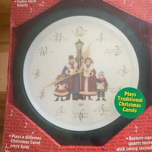 New Vintage Tozaj Christmas Carol Battery Clock Lights Flash Songs Play Hourly